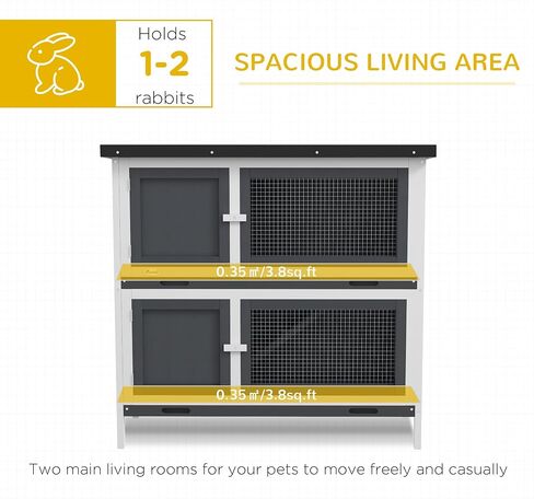 PawHut Wooden Bunny Rabbit Hutch, Small Animal Habitat with Ramp, Removable Tray & Weatherproof Roof, Indoor/Outdoor, Grey in Saudi Arabia