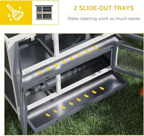 PawHut Wooden Bunny Rabbit Hutch, Small Animal Habitat with Ramp, Removable Tray & Weatherproof Roof, Indoor/Outdoor, Grey in Saudi Arabia