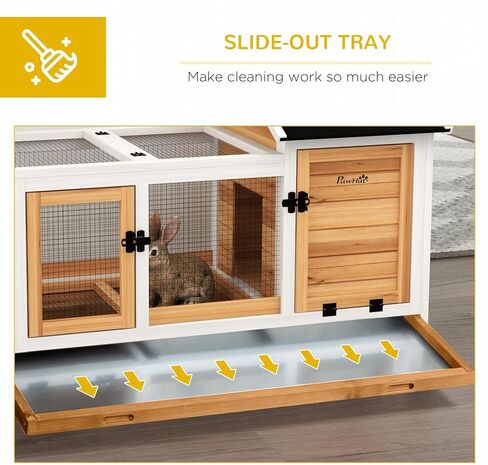 PawHut Indoor Outdoor Wooden Rabbit Hutch with Wheels, Large Bunny Hutch with Run & Slide-Out Tray for Small Animals, Guinea Pig, Gray in Saudi Arabia