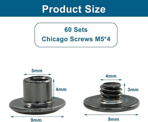 60 Sets Silver Chicago Screws, M5*4mm Leather Rivets Screw Rivets Buttons DIY Leather Trim Craft Bookbinding for Decorate Repair Belt Bag Shoes Purse in Saudi Arabia