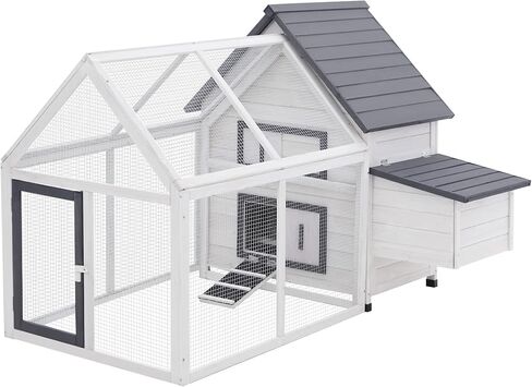 Pawhut 65 "CHICKE COOP WOODEN مع تشغيل قابلة للفصل ، دجاج الدجاج في الهواء الطلق الدجاجة القفص مع صندوق التعشيش ، صينية قابلة للإزالة ، بارات التجويف ، المنحدر ، الفناء الخلفي للحديقة ، طبيعي in Kuwait