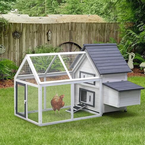 Pawhut 65 "CHICKE COOP WOODEN مع تشغيل قابلة للفصل ، دجاج الدجاج في الهواء الطلق الدجاجة القفص مع صندوق التعشيش ، صينية قابلة للإزالة ، بارات التجويف ، المنحدر ، الفناء الخلفي للحديقة ، طبيعي in Kuwait