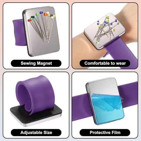 Harfington Magnetic Wrist Silicone Silicing Pincusion مع 100 دبابيس رأس بلاستيكية للخياطة ، خياطة اللحف ومقطع الشعر ، الأسود in Saudi Arabia