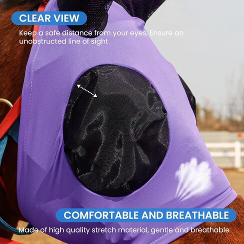 Horse Fly Mask Comfort Stretchy UV Protection Elasticity Fly Mask with Ears Mesh Breathability Horse Face Covering Purple Large in Saudi Arabia