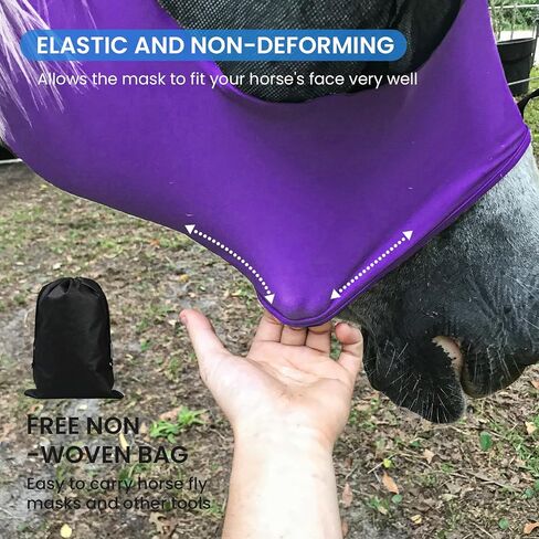 Horse Fly Mask Comfort Stretchy UV Protection Elasticity Fly Mask with Ears Mesh Breathability Horse Face Covering Purple Large in Saudi Arabia