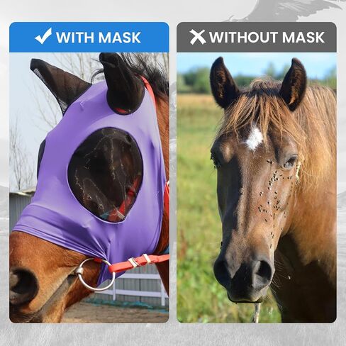 Horse Fly Mask Comfort Stretchy UV Protection Elasticity Fly Mask with Ears Mesh Breathability Horse Face Covering Purple Large in Saudi Arabia