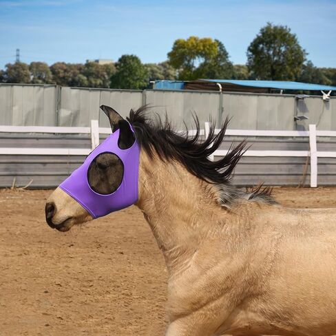 Horse Fly Mask Comfort Stretchy UV Protection Elasticity Fly Mask with Ears Mesh Breathability Horse Face Covering Purple Large in Saudi Arabia
