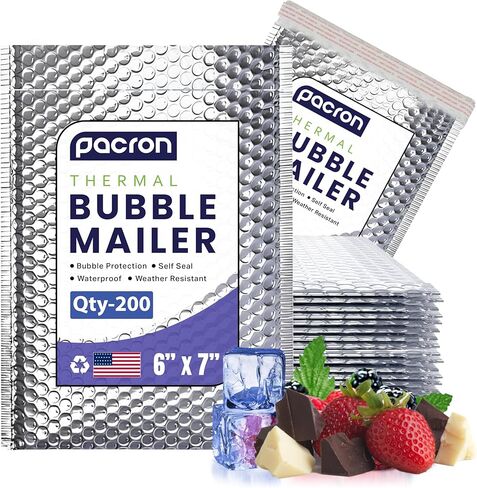 200-Pack Insulated Silver Thermal Bubble Mailers 8 x 11 - Waterproof Metallic Foil Self-Sealing Padded Envelopes for Cold Shipping, Perishables, Food, Cosmetics, Pharmaceuticals in Kuwait