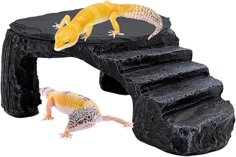 Bearded Dragon Basking Platform, Turtle Basking Platform Decorative Reptile Hideout with Rock Slate Plate in Terrarium for Lizard, Leopard, Crested Gecko(Large-Green) in Kuwait