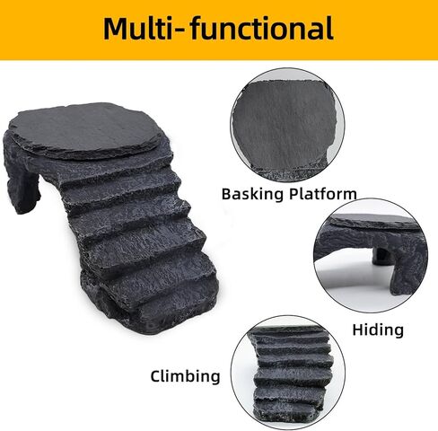 Bearded Dragon Basking Platform, Turtle Basking Platform Decorative Reptile Hideout with Rock Slate Plate in Terrarium for Lizard, Leopard, Crested Gecko(Large-Green) in Kuwait