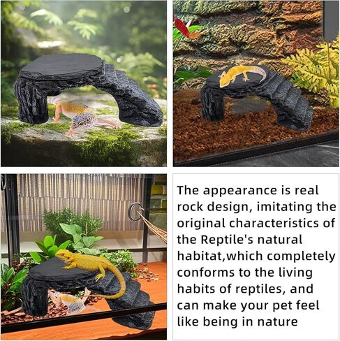 Bearded Dragon Basking Platform, Turtle Basking Platform Decorative Reptile Hideout with Rock Slate Plate in Terrarium for Lizard, Leopard, Crested Gecko(Large-Green) in Kuwait
