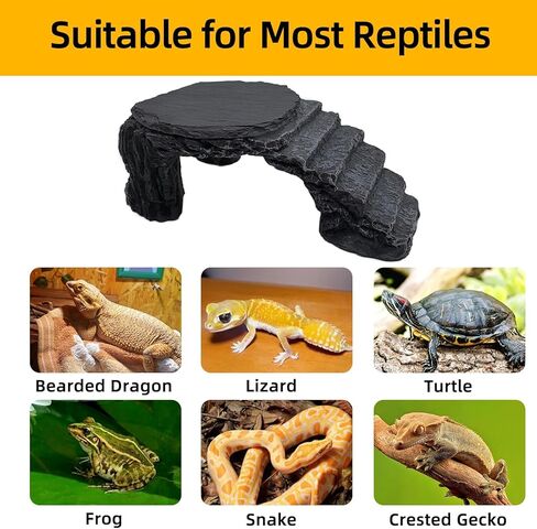 Bearded Dragon Basking Platform, Turtle Basking Platform Decorative Reptile Hideout with Rock Slate Plate in Terrarium for Lizard, Leopard, Crested Gecko(Large-Green) in Kuwait