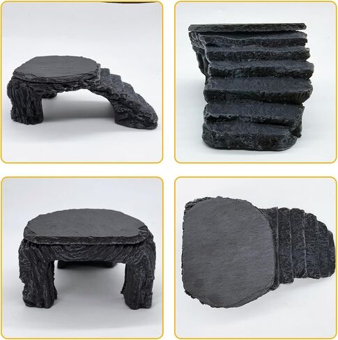 Bearded Dragon Basking Platform, Turtle Basking Platform Decorative Reptile Hideout with Rock Slate Plate in Terrarium for Lizard, Leopard, Crested Gecko(Large-Green) in Kuwait