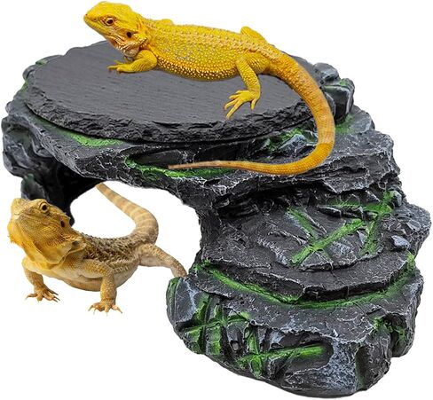 Bearded Dragon Basking Platform, Turtle Basking Platform Decorative Reptile Hideout with Rock Slate Plate in Terrarium for Lizard, Leopard, Crested Gecko(Large-Green) in Saudi Arabia