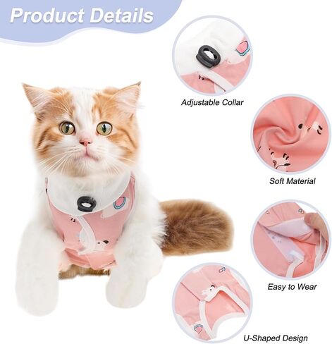 Cat Recovery Suit, Soft Breathable Cat Surgeries Suit, Cat Onesie for Cats After Surgeries, Prevents Licking Wounds, L, White in Kuwait