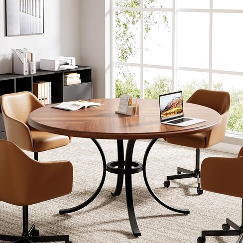 Tribesigns 47" Round Conference Table for 4-6, Small Meeting Table with Wooden Texture Surface and Thicken Metal Base (Brown) in Saudi Arabia