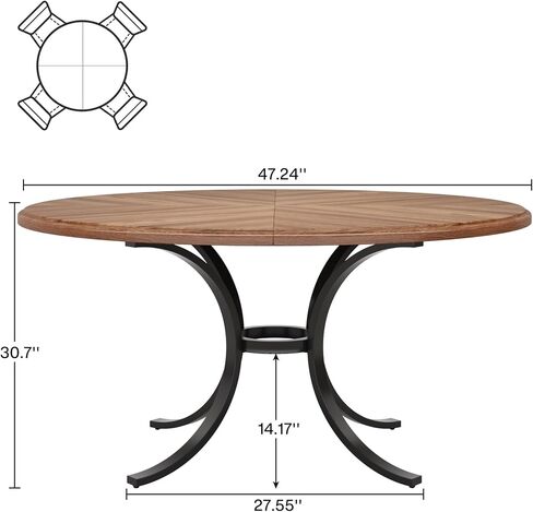 Tribesigns 47" Round Conference Table for 4-6, Small Meeting Table with Wooden Texture Surface and Thicken Metal Base (Brown) in Saudi Arabia