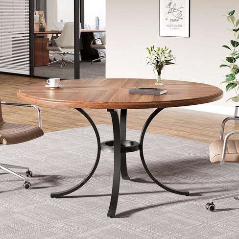 Tribesigns 47" Round Conference Table for 4-6, Small Meeting Table with Wooden Texture Surface and Thicken Metal Base (Brown) in Saudi Arabia