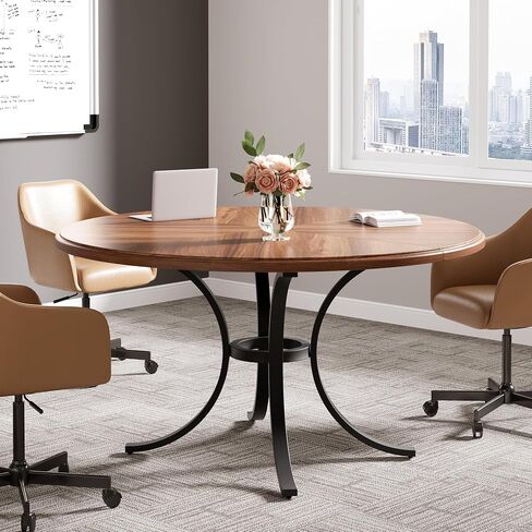 Tribesigns 47" Round Conference Table for 4-6, Small Meeting Table with Wooden Texture Surface and Thicken Metal Base (Brown) in Saudi Arabia