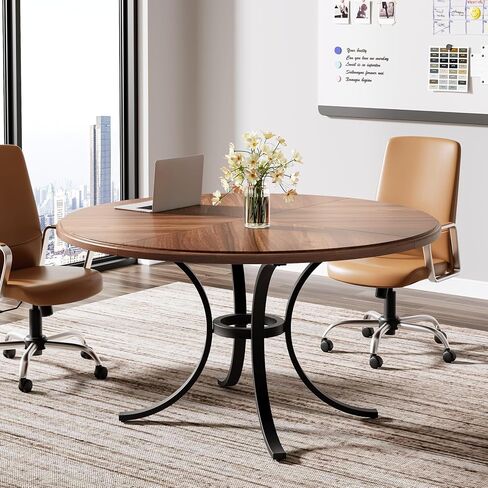 Tribesigns 47" Round Conference Table for 4-6, Small Meeting Table with Wooden Texture Surface and Thicken Metal Base (Brown) in Saudi Arabia