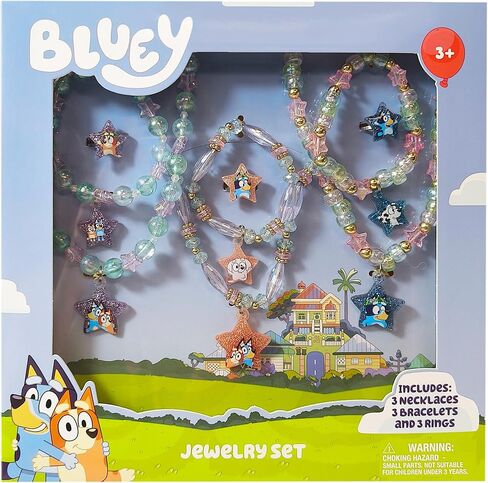LUV HER Bluey Girl's Jewelry Set - Dress up Toy Jewelry Box Set with Bead Necklace, Bracelet and Ring - Play Accessories - Ages 3+ in Saudi Arabia