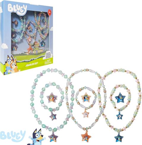 LUV HER Bluey Girl's Jewelry Set - Dress up Toy Jewelry Box Set with Bead Necklace, Bracelet and Ring - Play Accessories - Ages 3+ in Saudi Arabia