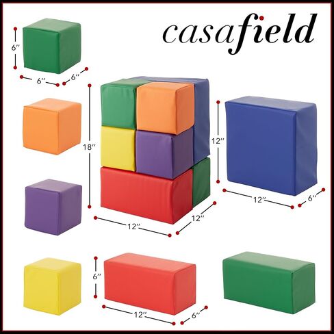 Casafield Toddler Foam Building Blocks (12-Piece Set), 5.5" x 5.5" Soft Play Colorful Kids Stacking Cubes for Daycare, Nursery, Preschool in Saudi Arabia