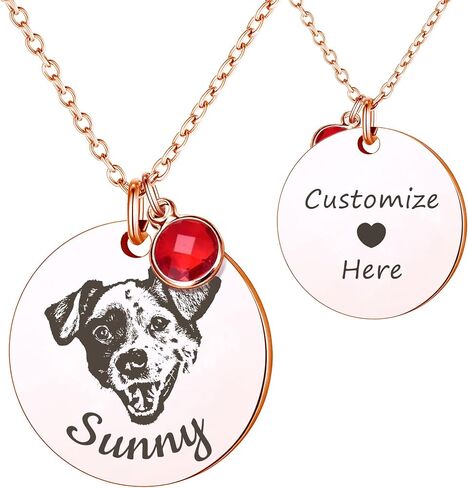 Anavia Personalized Pet Portrait Necklace, 12 Month of Birthstone Charm Options, Handmade Photo Custom Pet Memorial Jewelry Gift for Women, Round Disc Coin Necklace for Dog Cat Lovers in Saudi Arabia