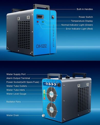 OMTECH 9L Industrial Water Chiller 2.6gpm CW-3000 Water Cooler for 40W K40 CO2 Laser Engraving & Cutting Machines, Water Cooling System Radiates 50W of Heat per Degree C in Saudi Arabia