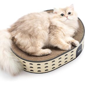 Oval Cat Scratcher Bed, 2-in-1 Cat Scratching Board, Natural Corrugated Cardboard Scratch Pad Lounge, Sealed Base Traps Debris,No Assembly Kitty Furniture,Stylish Colors Blends Any Home Decor