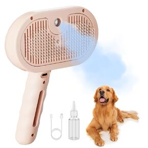 Dog Steam Brush 3 in 1 Cat Brush with Steam and Release Button Grooming Tool for Indoor Pets Dogs Hair Removal Shedding Water for Small Animals Long Short Haired(WHITE)