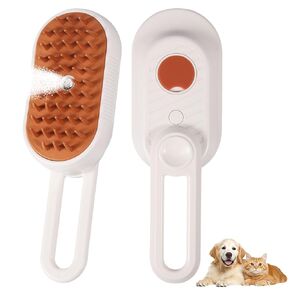 4 in 1 Cat & Dog Steam Brush Kit with 2 Comb Heads - Rechargeable Grooming Brush for Long/Short Hair Shedding, Anti-Static Steam Spray & Foldable Handle, Pet Spa Cleaning Tool (Purple)