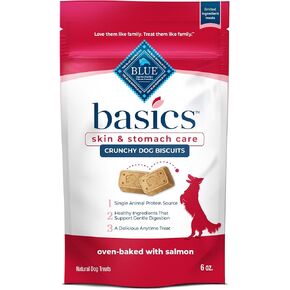 Blue Buffalo Basics Crunchy Dog Biscuits for Skin & Stomach Care, Limited Ingredient Diet Dog Treats, Salmon & Potato Recipe, 6-oz. Bag
