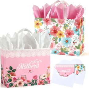 STYPOP 13" Large Gift Bags with Tissue Paper, 2 Pack Reusable Non-woven Happy Birthday Gift Bag with Handles, Perfect Gifts for Men & Women (Black, Blue).