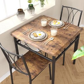 Dining Table Set for 2, Kitchen Table with 2 Upholstered Chairs, Wood 3-Piece Kitchen Dining Room Table Set for Apartment, Small Space, Space Saving, Retro Brown
