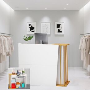Reception Desk, Reception Counter with Drawers and Storage Shelves, 39 inch Retail Counter for Checkout with Cable Grommet, Sutiable for Salons, Beauty, Clothing Stores,Thickened Wooden Board