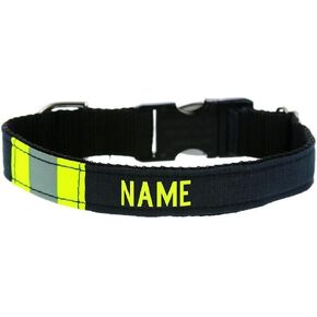 Firefighter Personalized Black Turnout Gear Dog Collar - Small (9"-10")