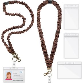 2 Set Scrunchie Lanyard with Safety Breakaway Buckle ID Badges Holder Retractable Teacher Lanyard for Office Teacher Gift