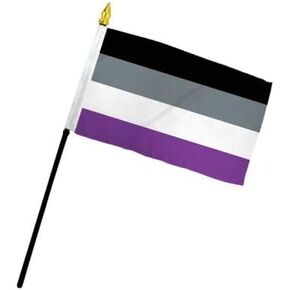 AES Small 4" x 6" 4x6 inch Asexual Hand DESK Flag Polyester Material Stitched Edges 11" Plastic Stick Flag Hand Held Mini Small Stick Flags