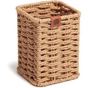 U Brands Woven Pencil Cup, Rattan-Inspired Wicker Style Office Organization Supplies, 1 Count