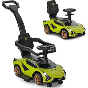 INFANS 3 in 1 Ride on Push Car, Licensed Lamborghini Baby Stroller Sliding Walking Car with Parent Control Handle, Music, USB, Headlight, Under Seat Storage, Foot-to-Floor Toy for 18-60 Months (Blue)