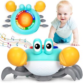 Musical Crawling Crab Baby Toy, Tummy Time Toy for 6-12 Month Boy Girl, Light-up Walking Dancing Moving Crab for 1 Year Old Baby Educational Learning, Great Gift for 12-18 Month Infant