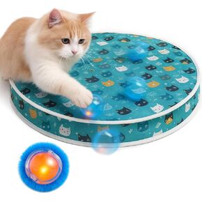 Interactive Cat Toys, Play Mat with Automatic Motion Balls, LED Lights, Bird Chirping Sound, 3 Speed Levels, Indoor Enrichment, Cat Pattern Design