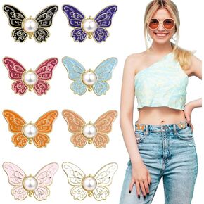 8Pcs Adjustable Pant Waist Tightener, Detachable Butterfly Button Clips No-Sew Instant Waist Buckles Pins Decorative Pant Knots for Women GIrls Loose Jeans Pants Skirts