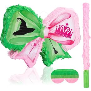 Witch Party Favors Pink and Green Game Set, Witch Pinata with Stick and Blindfold Witch and Princess Crafts Pink and Green Party Decor for Birthday Baby Shower Game Supplies