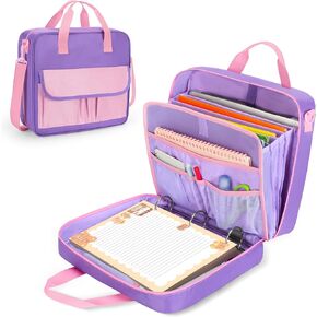 YARWO Zipper Binder Bag for Boys and Girls, 3 Ring Binder Holds 500 Sheets, Accordion File Organizer with 5 Expanding File Folder Fit for 13" Laptop, Learning Tablet and Stationery, Purple