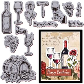 GLOBLELAND Wine Cling Rubber Stamp 8.7"x7" Grapes Rose EVA Stamps Embossing Stamp Seal Rubber Stamps for DIY Scrapbooking and Card Making Paper Craft Decor