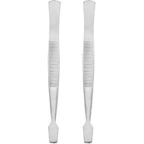 E-outstanding 2pcs Stainless Steel Flat Tip Stamp Tweezers Sanding Eyebrow Plucking Clip Eyelash Attachment Aid