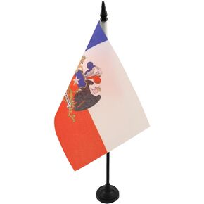 Chile with arms Table Flag 5'' x 8'' - Chilean Desk Flag 21 x 14 cm - Black plastic stick and base - AZ FLAG