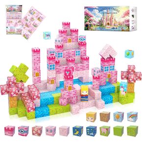 Magnetic Building Blocks for Kids Ages 4-8, Princess Castle Garden Magnet STEM Sensory Toys-Magnetic Castle Princess, Christmas Birthday Gifts Toy for Girls & Boys 3+ Ages